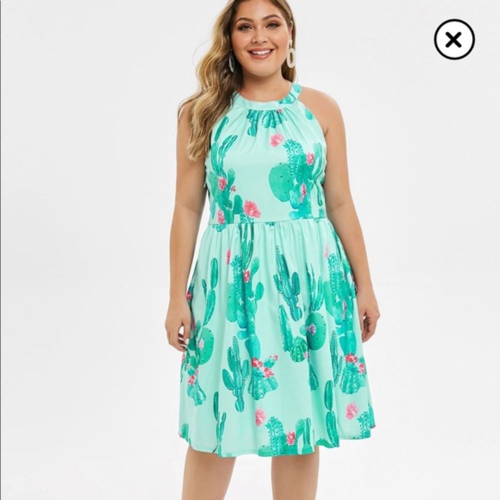 Plus Size Rose Gal Cactus Fit and Flare Dress 4X